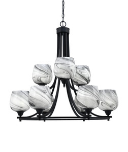 Paramount Uplight, 9 Light, Chandelier In Matte Black Finish With 6" Onyx Swirl Glass (3409-MB-4819)