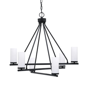 Trinity Uplight, 6 Light, Chandelier Shown In Matte Black Finish With 2.5" White Muslin Glass (2806-MB-801B)