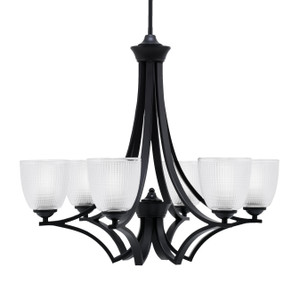 Zilo Uplight, 6 Light, Chandelier In Matte Black Finish With 5" Clear Ribbed Glass (566-MB-500)