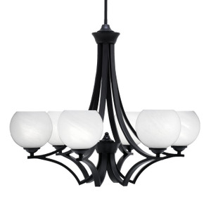 Zilo Uplight, 6 Light, Chandelier In Matte Black Finish With  5.75" White Marble Glass (566-MB-4101)