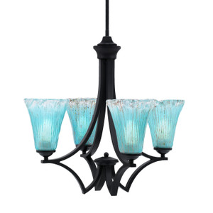 Zilo Uplight, 4 Light, Chandelier In Matte Black Finish With 5.5" Fluted Teal Crystal Glass (564-MB-725)