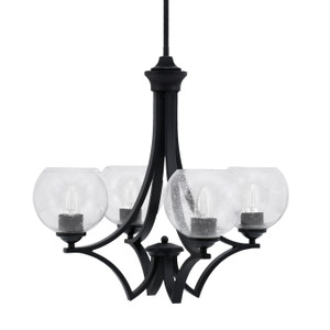 Zilo Uplight, 4 Light, Chandelier In Matte Black Finish With 5.75" Clear Bubble Glass (564-MB-4100)