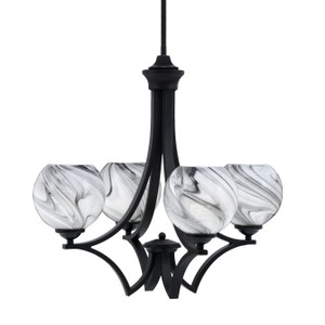 Zilo Uplight, 4 Light, Chandelier In Matte Black Finish With 5.75" Onyx Swirl Glass (564-MB-4109)