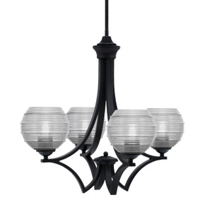 Zilo Uplight, 4 Light, Chandelier In Matte Black Finish With 6" Clear Ribbed Glass (564-MB-5110)