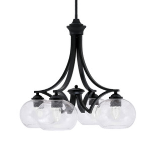 Zilo Downlight, 4 Light, Chandelier In Matte Black Finish With 7" Clear Bubble Glass (568-MB-202)