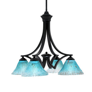 Zilo Downlight, 4 Light, Chandelier In Matte Black Finish With 7" Teal Crystal Glass (568-MB-458)