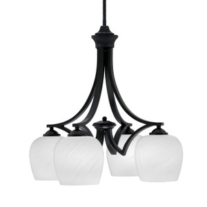 Zilo Downlight, 4 Light, Chandelier In Matte Black Finish With 6" White Marble Glass (568-MB-4811)