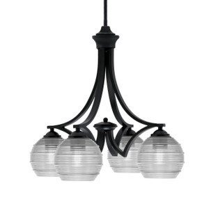 Zilo Downlight, 4 Light, Chandelier In Matte Black Finish With 6" Clear Ribbed Glass (568-MB-5110)