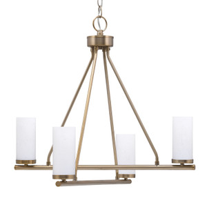 Trinity Uplight, 4 Light, Chandelier Shown In New Age Brass Finish With 2.5" White Muslin Glass (2804-NAB-801B)