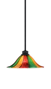 Stem Pendant With Hang Straight Swivel Shown In Matte Black Finish With 14" Mardi Gras Glass (72-MB-764)