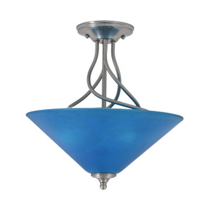 Capri 3 Bulb Semi-Flush Shown In Brushed Nickel Finish With 16" Blue Italian Glass (909-BN-415)