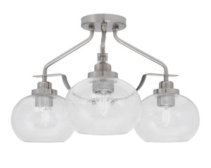 Odyssey 3 Light Semi Flush Mount In Brushed Nickel Finish With 7 Clear Bubble Glass (2607-BN-202)