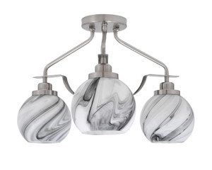 Odyssey 3 Light Semi Flush Mount In Brushed Nickel Finish With 5.75" Onyx Swirl Glass  (2607-BN-4109)