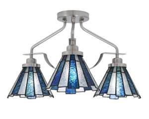 Odyssey 3 Light Semi Flush Mount In Brushed Nickel Finish With 7" Sea Ice Art Glass (2607-BN-9325)