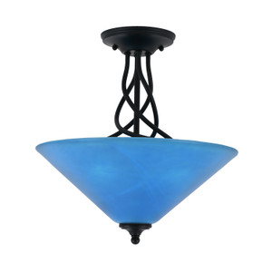 Capri 3 Bulb Semi-Flush Shown In Matte Black Finish With 16" Blue Italian Glass (909-MB-415)