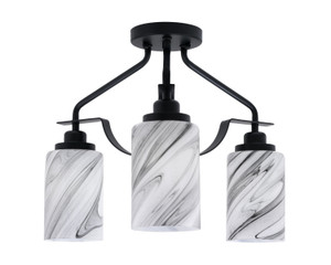 Odyssey 3 Light Semi Flush Mount In Matte Black Finish With 4" Onyx Swirl Glass (2607-MB-3009)