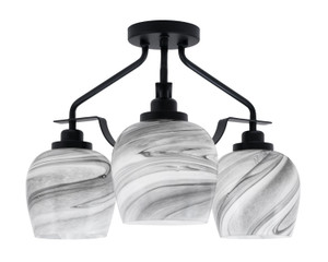 Odyssey 3 Light Semi Flush Mount In Matte Black Finish With 6" Onyx Swirl Glass (2607-MB-4819)
