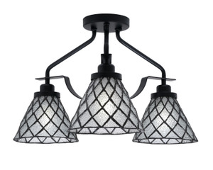 Odyssey 3 Light Semi Flush Mount In Matte Black Finish With 7" Diamond Ice Art Glass  (2607-MB-9185)