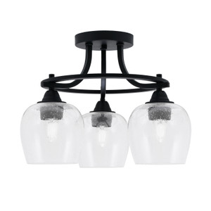 Paramount 3 Light Semi-Flush In Matte Black Finish With 6" Clear Bubble Glass (3417-MB-4810)