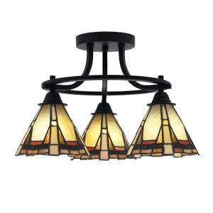 Paramount 3 Light Semi-Flush In Matte Black Finish With 7" Zion Art Glass (3417-MB-9345)