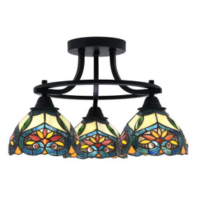 Paramount 3 Light Semi-Flush In Matte Black Finish With 7" Pavo Art Glass (3417-MB-9425)