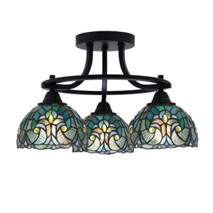 Paramount 3 Light Semi-Flush In Matte Black Finish With 7" Turquoise Cypress Art Glass (3417-MB-9925)