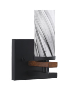 Belmont 1 Light Wall Sconce Shown In Matte Black & Painted Wood-look Metal Finish With 2.5" Onyx Swirl Glass (2711-MBWG-802)