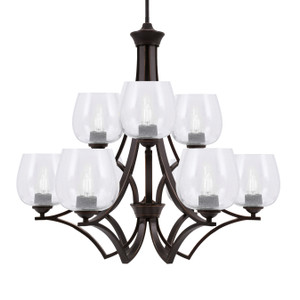 Zilo Uplight, 9 Light, Chandelier In Dark Granite Finish With 6" Clear Bubble Glass (569-DG-4810)