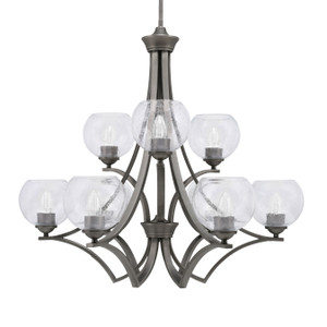 Zilo Uplight, 9 Light, Chandelier In Graphite Finish With 5.75" Clear Bubble Glass (569-GP-4100)