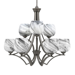 Zilo Uplight, 9 Light, Chandelier In Graphite Finish With 6" Onyx Swirl Glass (569-GP-4819)