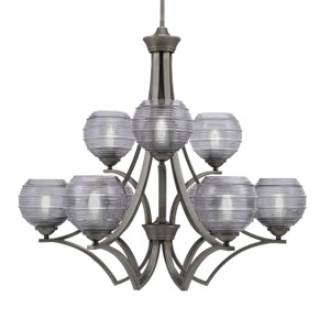 Zilo Uplight, 9 Light, Chandelier In Graphite Finish With 6" Smoke Ribbed Glass (569-GP-5112)
