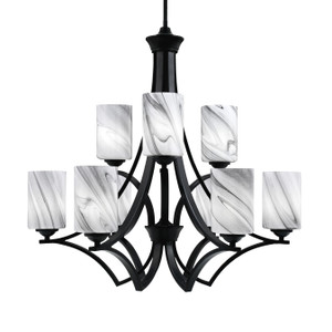 Zilo Uplight, 9 Light, Chandelier In Matte Black Finish With 4" Onyx Swirl Glass (569-MB-3009)