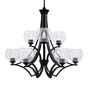 Zilo Uplight, 9 Light, Chandelier In Matte Black Finish With 5.75" Clear Bubble Glass (569-MB-4100)