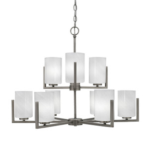 Atlas Uplight, 9 Light, Chandelier In Graphite Finish With 4" White Marble Glass (4509-GP-3001)