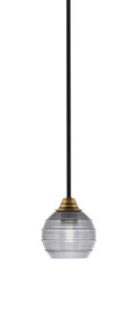 Paramount 1 Light Mini Pendant In Matte Black & Brass Finish With 6" Smoke Ribbed Glass (3401-MBBR-5112)
