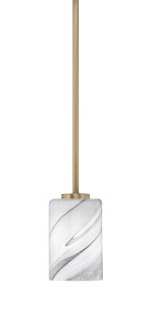 Atlas 1 Light Mini Pendant In New Age Brass Finish With 4" Onyx Swirl Glass (4501-NAB-3009) Atlas 1 Light Mini Pendant In New Age Brass Finish With 4" Onyx Swirl Glass (4501-NAB-3009)