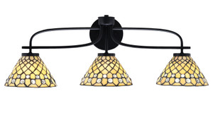 Cavella 3 Light Bath Bar Shown In Matte Black Finish With 7" Starlight Art Glass (3913-MB-9415)