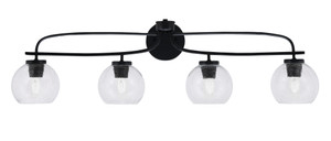 Cavella 4 Light Bath Bar Shown In Matte Black Finish With 5.75" Clear Bubble Glass (3914-MB-4100)