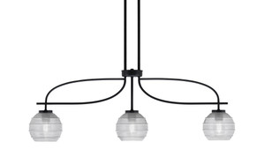 Cavella 3 Light Island Light Shown In Matte Black Finish With 6" Clear Ribbed Glass (3936-MB-5110)