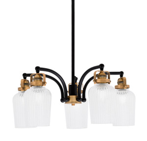 Easton Downlight, 5 Light, Chandelier Shown In Matte Black & Brass Finish With 5" Clear Textured Glass (1945-MBBR-4250)