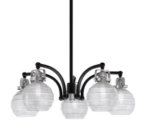 Easton Downlight, 5 Light, Chandelier Shown In Matte Black & Brushed Nickel Finish With 6" Clear Ribbed Glass (1945-MBBN-5110)