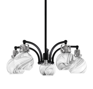 Easton Downlight, 5 Light, Chandelier Shown In Matte Black & Brushed Nickel Finish With 5.75" Onyx Swirl Glass (1945-MBBN-4109)