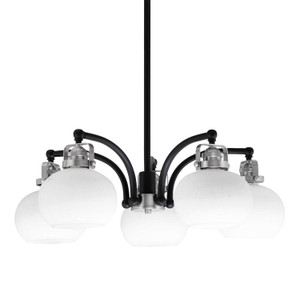 Easton Downlight, 5 Light, Chandelier Shown In Matte Black & Brushed Nickel Finish With 7" White Muslin Glass (1945-MBBN-212)