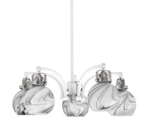 Easton Downlight, 5 Light, Chandelier Shown In White & Brushed Nickel Finish With 5.75" Onyx Swirl Glass (1945-WHBN-4109)