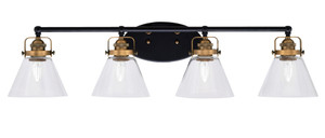 Easton 4 Light Bath Bar Shown In Matte Black & Brass Finish With 7" Clear Bubble Glass (1934-MBBR-302)