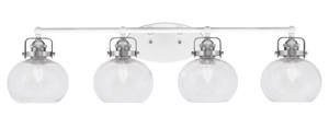 Easton 4 Light Bath Bar Shown In White & Brushed Nickel Finish With 7" Clear Bubble Glass (1934-WHBN-202) Easton 4 Light Bath Bar Shown In White & Brushed Nickel Finish With 7" Clear Bubble Glass (1934-WHBN-202)