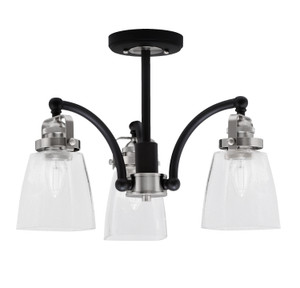 Easton 3 Light Semi-Flush Shown In Matte Black & Brushed Nickel Finish With 4.5" Square Clear Bubble Glass (1947-MBBN-461)