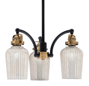 Easton Downlight, 3 Light, Chandelier Shown In Matte Black & Brass Finish With 5" Silver Textured Glass (1943-MBBR-4253) Easton Downlight, 3 Light, Chandelier Shown In Matte Black & Brass Finish With 5" Silver Textured Glass (1943-MBBR-4253)