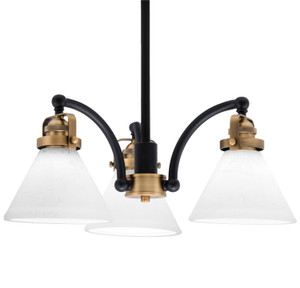 Easton Downlight, 3 Light, Chandelier Shown In Matte Black & Brass Finish With 7" White Muslin Glass (1943-MBBR-312)