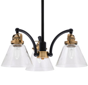 Easton Downlight, 3 Light, Chandelier Shown In Matte Black & Brass Finish With 7" Clear Bubble Glass (1943-MBBR-302) Easton Downlight, 3 Light, Chandelier Shown In Matte Black & Brass Finish With 7" Clear Bubble Glass (1943-MBBR-302)